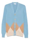 Ballantyne Cardigan Azzurro Rombo Intarsio Beige Cotone