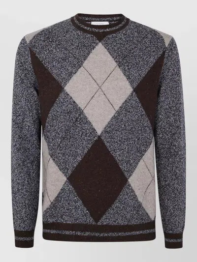 Ballantyne Argyle Crew Neck Knit Sweater Long Sleeves In Multi