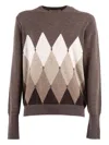 Ballantyne Lozenge Cashmere Crewneck Sweater In Brown