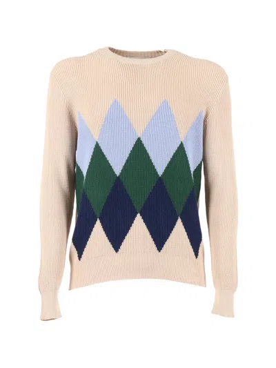 Ballantyne Argyle Crewneck Jumper In Neutral