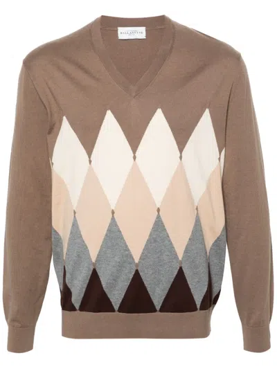 BALLANTYNE ARGYLE INTARSIA-KNIT JUMPER
