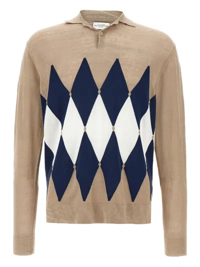 Ballantyne Argyle-intarsia Polo Shirt In Beige