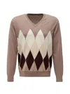 Ballantyne Argyle Intarsia-knit V-neck Sweater In Gray