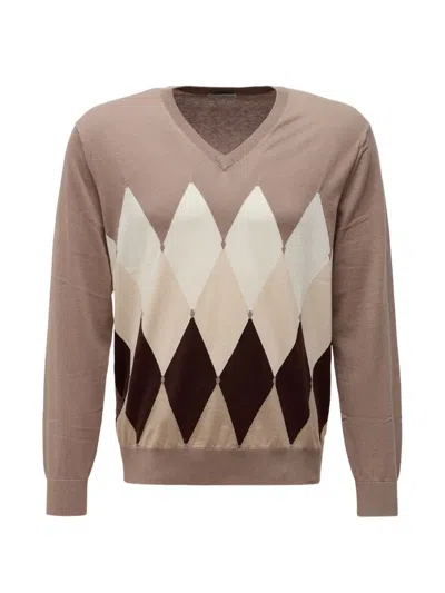 Ballantyne Argyle Intarsia-knit V-neck Sweater In Gray