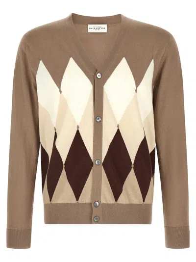 Ballantyne Argyle Jacquard Cardigan In Camel