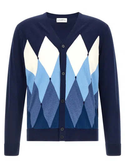 Ballantyne Argyle Jacquard Cardigan In Navy