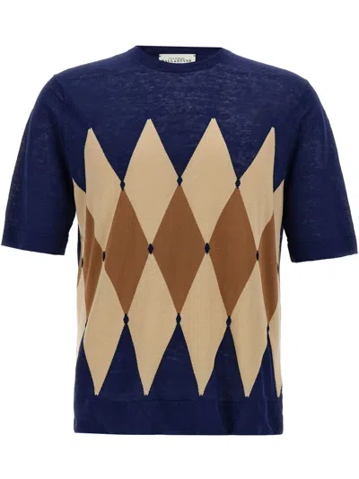 Ballantyne Argyle-jacquard T-shirt In Blue