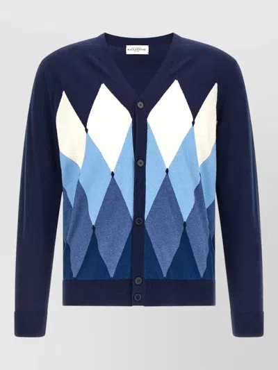 Ballantyne Argyle Knit Cardigan Long Sleeves V Neck In Blue
