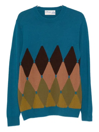 Ballantyne Argyle-knit Crew-neck Sweater In Blue
