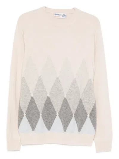 Ballantyne Argyle-knit Crew-neck Sweater In White