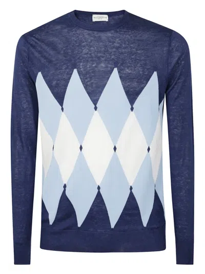 Ballantyne Diamond Pattern Crew Neck Pullover In Blue