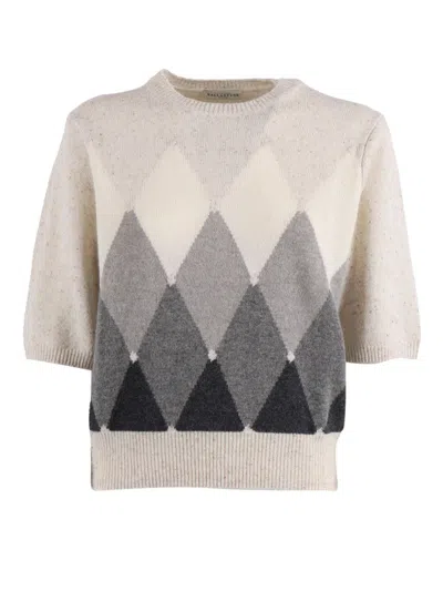 BALLANTYNE ARGYLE KNIT TOP WITH RIBBED CREW NECKLINE AND FITTED FINISH
