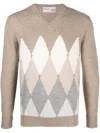Ballantyne Argyle-knit V-neck Cashmere Jumper In Neutrals