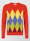 Ballantyne Argyle Knit V Neck Long Sleeve Sweater In Red