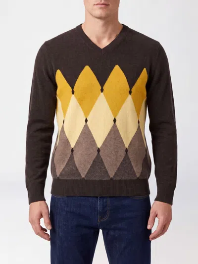 Ballantyne Argyle Pattern 100% Cashmere Crewneck Jumper In Brown