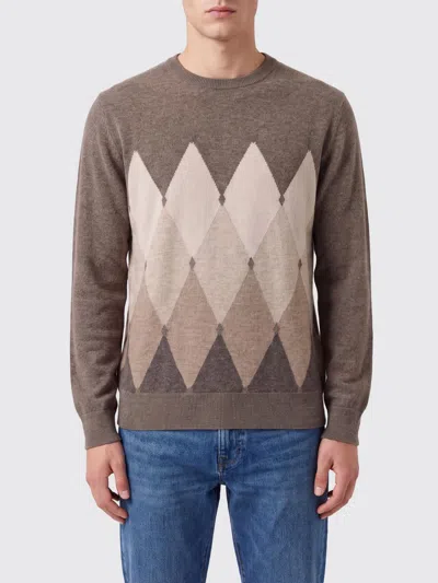 Ballantyne Argyle Pattern 100% Cashmere Crew-neck Jumper In Dove Grey