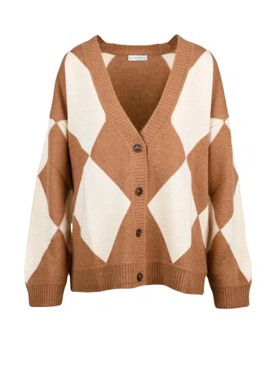 Ballantyne Argyle Pattern Button Cardigan With Oversized Fit In Multi