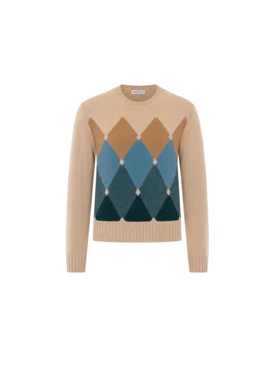 Ballantyne Argyle Pattern Cashmere Crewneck Sweater In Multi