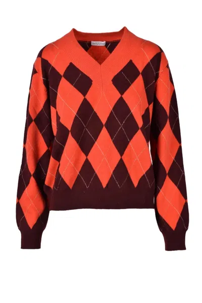 Ballantyne Argyle Pattern Cashmere Pullover Sweater In Orange