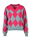 Ballantyne Argyle Pattern Cashmere Pullover Sweater In Red