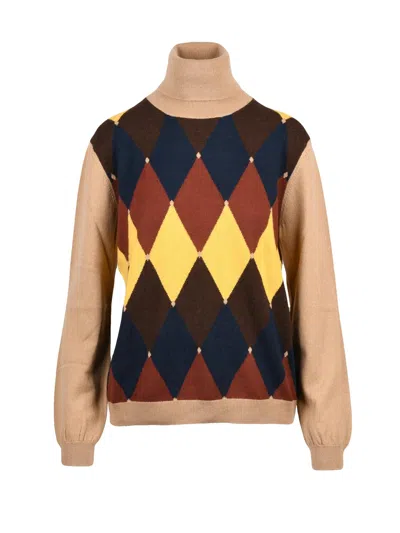 Ballantyne Argyle Pattern Cashmere Turtleneck Sweater In Multi