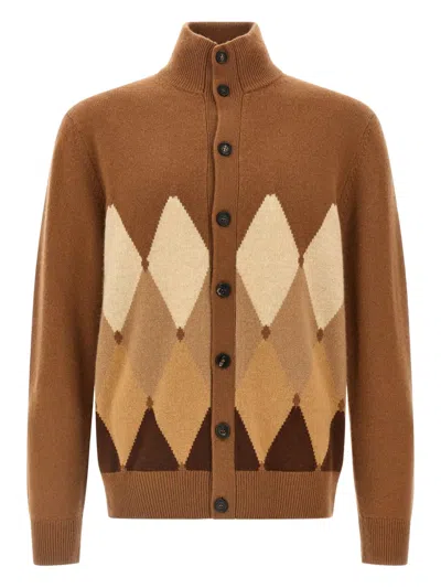 BALLANTYNE ARGYLE-PATTERN HIGH-NECK CARDIGAN