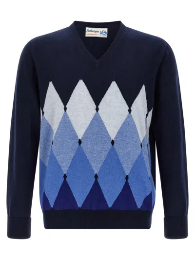 Ballantyne Argyle Pattern Sweater In Blue