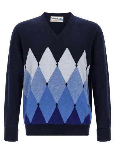 BALLANTYNE ARGYLE PATTERN SWEATER SWEATERS AND CARDIGANS BLUE