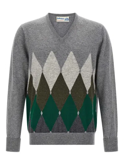 BALLANTYNE ARGYLE-PATTERN V-NECK CASHMERE SWEATER