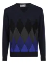 Ballantyne Argyle-pattern V-neck Sweater In Blue