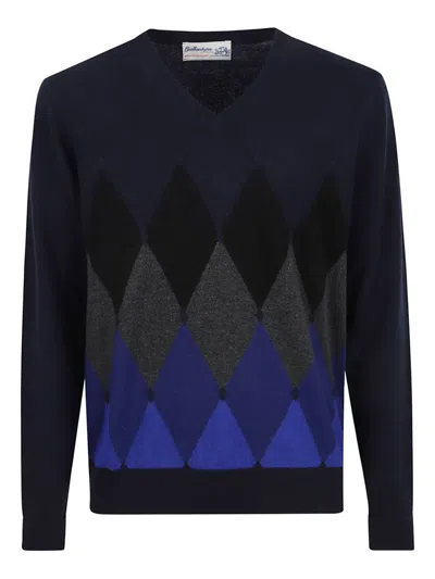 Ballantyne Argyle-pattern V-neck Sweater In Blue