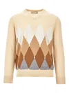 Ballantyne Argyle-pattern V-neck Sweater In Neutral