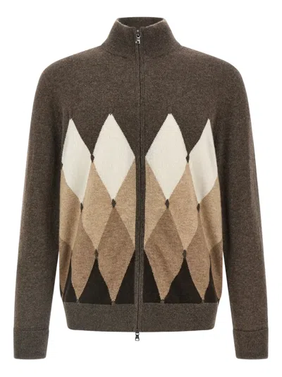 BALLANTYNE ARGYLE-PATTERN ZIP-UP CARDIGAN