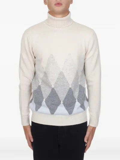 BALLANTYNE ARGYLE ROLL-NECK SWEATER