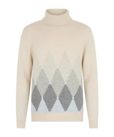 BALLANTYNE ARGYLE ROLL-NECK SWEATER