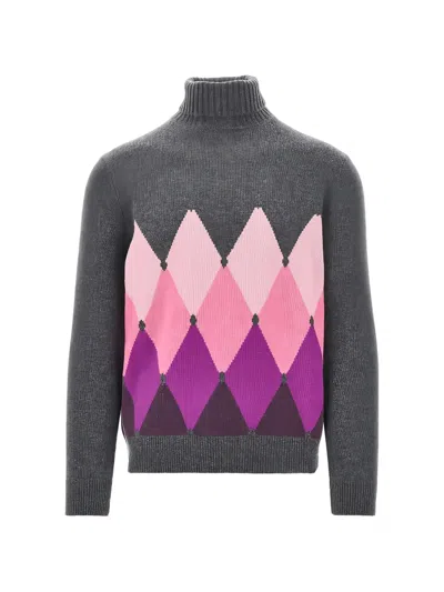 Ballantyne Diamond-shaped Cashmere Turtleneck Sweater In Gray