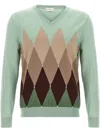 Ballantyne Light Green Argyle Sweater In Green