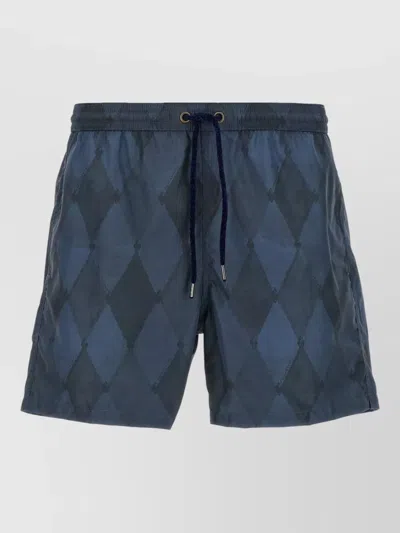 Ballantyne Argyle Swim Shorts Back And Side Pockets In Blue