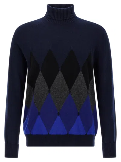 Ballantyne Blue Argyle Turtleneck Sweater