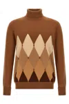 Ballantyne Brown Argyle Turtleneck Sweater In Brown