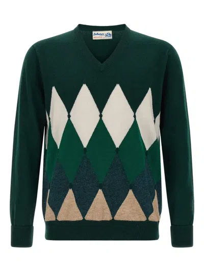 BALLANTYNE ARGYLE V-NECK SWEATER