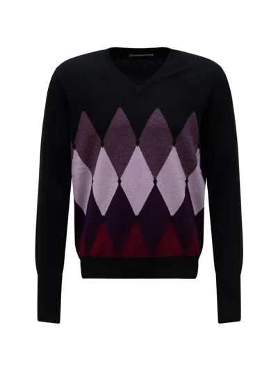 Ballantyne Argyle V-neck Sweater In Black