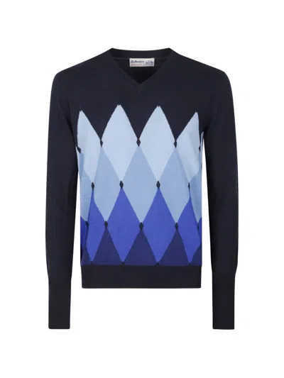 Ballantyne Argyle V-neck Sweater In Blue