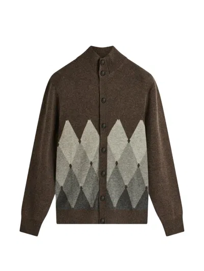 Ballantyne Argyle-intarsia Cardigan In Brown