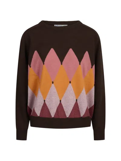 Ballantyne Cashmere Argyle Crew-neck Sweater In Brown