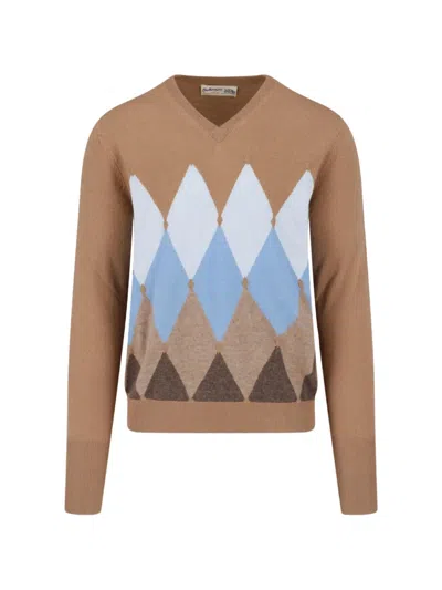 Ballantyne Argyle-intarsia V-neck Sweater In Brown