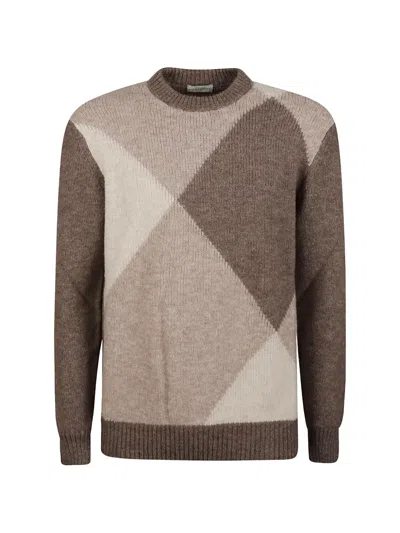 Ballantyne Maxi Diamond Intarsi Brown Wool-blend Sweater In Multi
