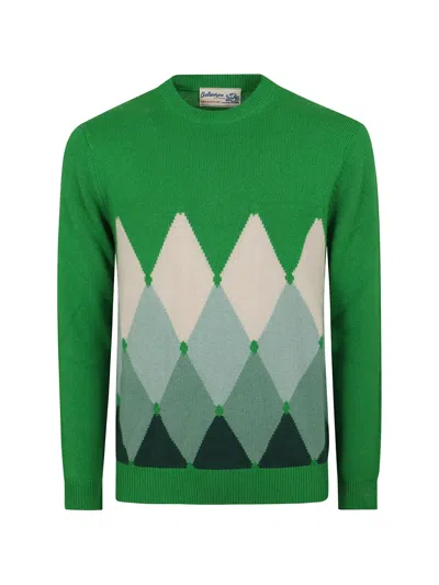 Ballantyne Classic Rombo Hand-made Inlay Cashmere Sweater In Gray