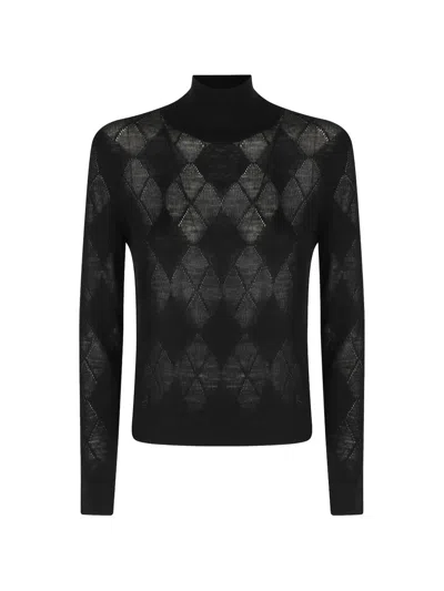 Ballantyne Argyle-knit Turtleneck Sweater In Black