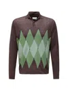 Ballantyne Polo Neck Pullover With Diamond Pattern Detailing In Brown